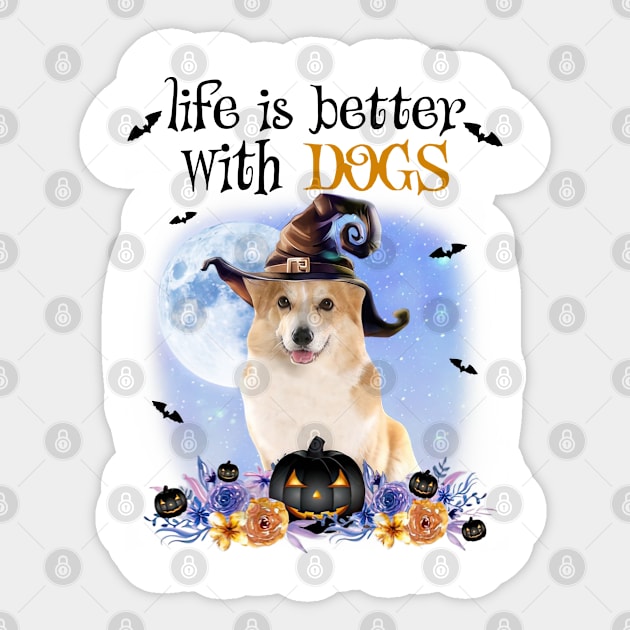 Corgi Witch Hat Life Is Better With Dogs Halloween Sticker by cyberpunk art